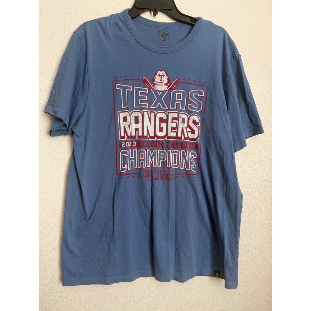 47 Brand Texas Rangers 2023 American League Champions Blue T-Shirt Mens XL